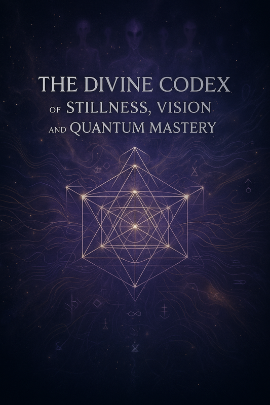 The Divine Codex spiritual awakening eBook cover featuring sacred geometry, Hermetic laws, and quantum manifestation teachings